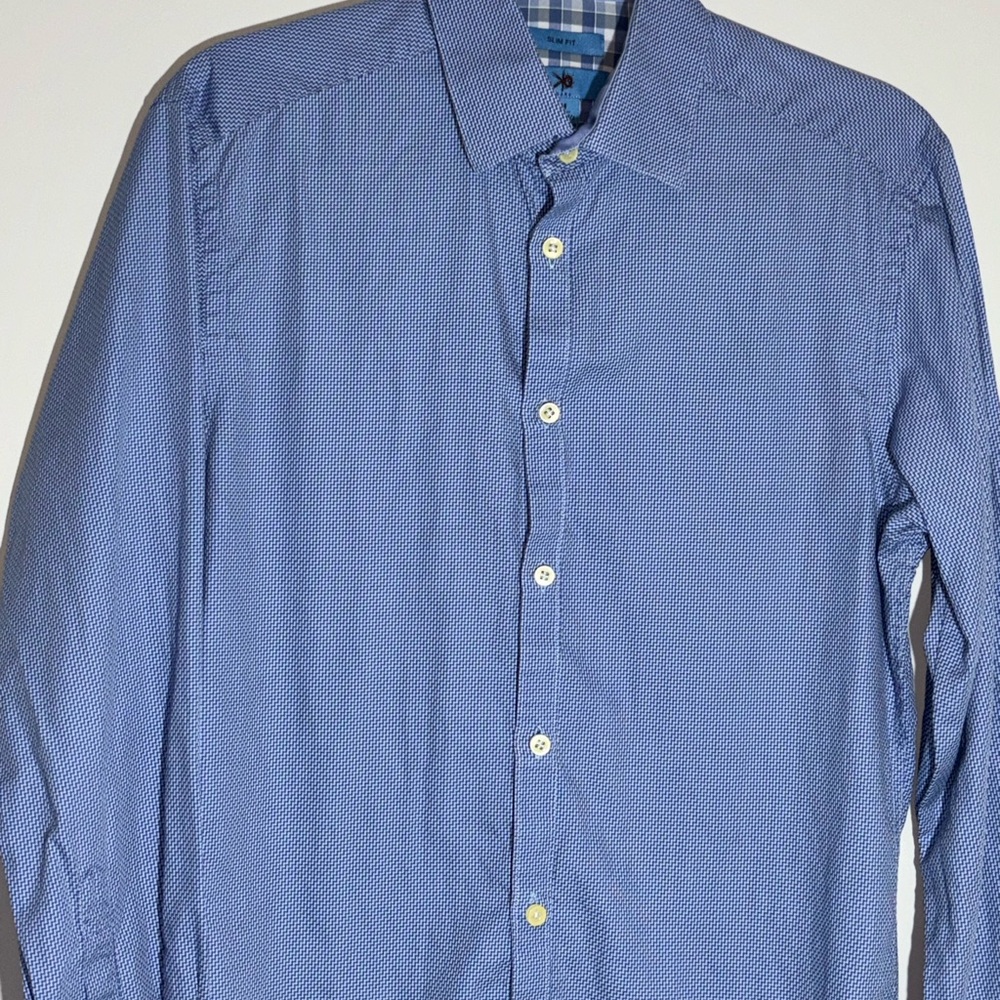 EGARA Men’s Navy Blue Checked Dress Shirt